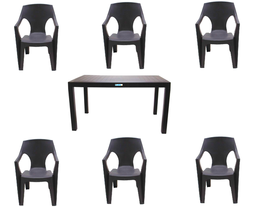 Set Masa Terasa sau Gradina cu 6 Scaune idealStore Premium Table 140x80x75 cm, Calitate Premium, Rezistent la Apa, Soare, Inghet, Umezeala, Utilizare Multipla