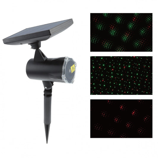 Instalatie Craciun IDL Laser Shower cu Panou Solar ce realizeaza efecte speciale de licurici sclipitori in nuante de rosu si verde, Grad de protectie IP44 rezistent impotriva corpurilor solide