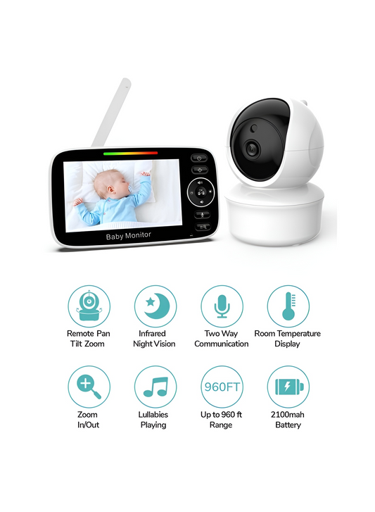 Baby Monitor MiniBaby IdealStore, Ecran HD de 4.3 inch, Night Vision Auto, Rotire Verticala si Orizontala, Vedere de inalta calitate, Cantece de leagan, Raza mare de actiune pana la 200m, Comunicare intre cele 2 dispozitive