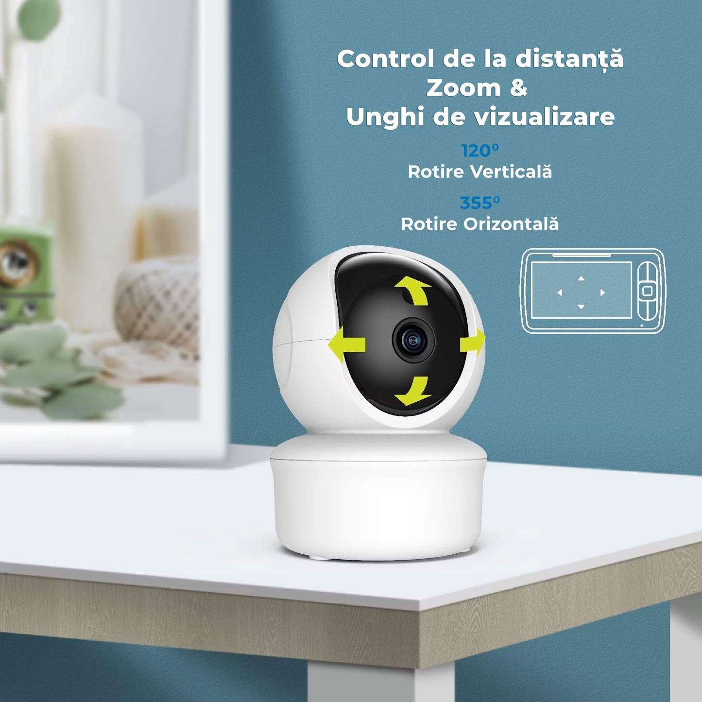 Sistem de Monitorizare Video si Audio Pentru Bebelusi Baby Angel idealStore, Ecran LCD Color 5 inch, Vedere Noctura cu Infrarosu, Monitor de Temperatura, Posibilitate de Interactiune cu Bebelusul, Cantece de Leagan, Wireless, Momento