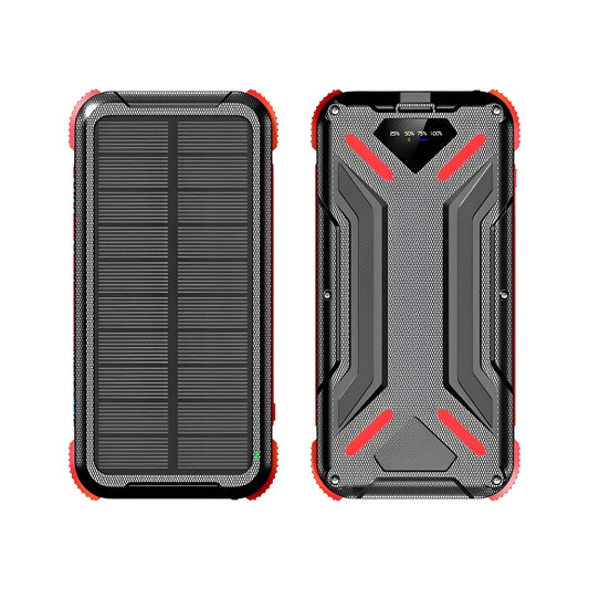 Baterie Externa SunnyCharge IdealStore, Incarcare Solara, Rapida, Capacitate 20.000 mAh, Display LED procentaj baterie, Detine 2 iesiri, Lanterna, Tensiune iesire 5V - 3A, Black-Red Edition