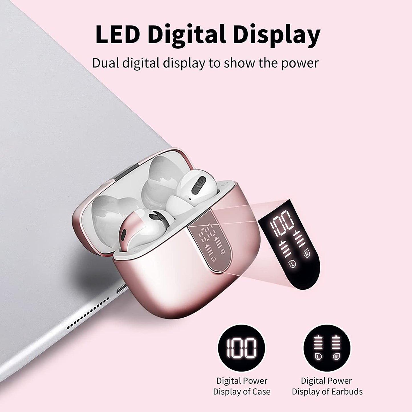 Casti Wireless SuperSound IdealStore Fara Fir, Bluetooth 5.2, Autonomie 60h, Control prin Atingere, Afisare digitala Dual LED, Asociere Automata, Microfon incorporat, Baterie 470 mAh, Pink Edition Headphone