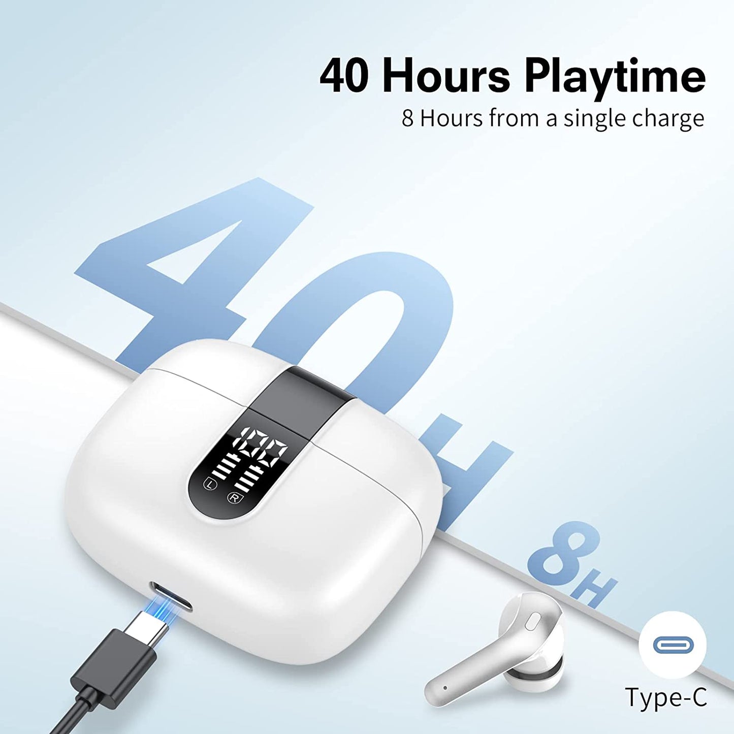 Casti Wireless SuperSound IdealStore Fara Fir, Bluetooth 5.2, Autonomie 60h, Control prin Atingere, Afisare digitala Dual LED, Asociere Automata, Microfon incorporat, Baterie 470 mAh, White Edition Headphone