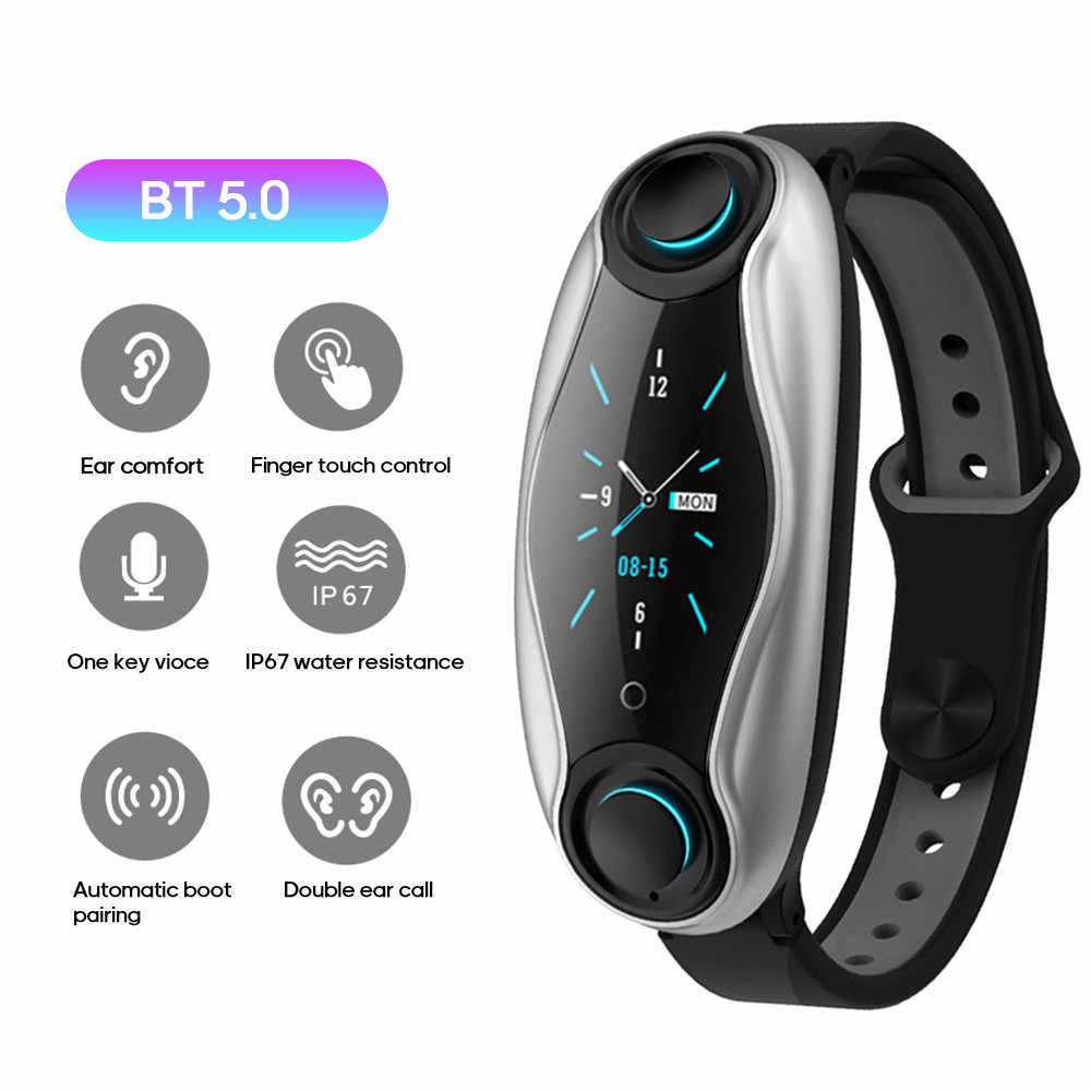 Bratara Fitness Inteligenta idealStore GoFitness, cu Casti Bluetooth, Pedometru, Monitorizare ritm cardiac, Tensiune Arteriala, Calorii, Pasi, Monitor de somn, Raspuns la apel, Incarcare Wireless, IP67, Negru Gri