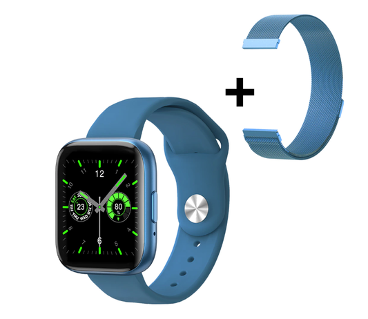 Ceas Smartwatch TimeS Collection IdealStore, Ecran Tactil 1.55 inch, Preluare Apeluri Bluetooth, Notificari Mesaje si Retele Sociale, Monitorizare Somn, Tensiune arteriala, Multi-Sport, Android-IOS, Blue Edition, Include 2 bratari