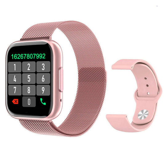 Ceas SmartWatch T99 NewGeneration idealStore, Pink, 2 Bratari, Display 1.55 inch HD, Cadran Personalizat, Waterproof, Bluetooth Call Smart, Sedentary Reminder, Smart Momento, Monitorizare Stare de Sanatate, Oximetru, Pedometru