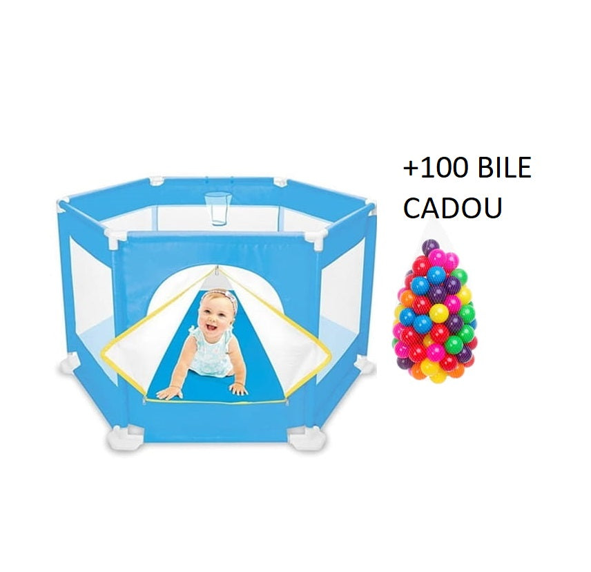 Tarc de joaca pentru copii idealSTORE Rainbow Place Ball, Dimensiuni 146 x 73 x 64 cm, Accesorizat cu cos de baschet + 100 bile multicolore, Spatiu sigur fara margini ascutite, Design Pliabil