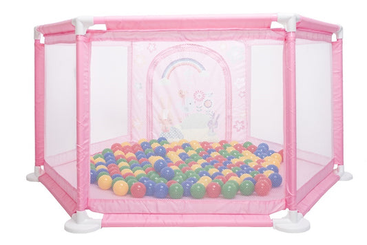 Tarc de joaca pentru copii idealSTORE, Pink Junior Ballroom, Dimensiuni 146 x 73 x 64 cm, Pliabil, Sporeste dezvoltarea psihomotrie la copii