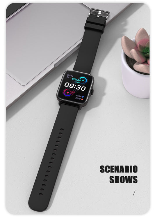 Smartwatch Techno BLACK IdealStore Full HD, Ecran de 1,7 Inch cu rezolutie 280x280, Monitorizare tensiune arteriala si frecventa cardiaca, Rezistent la apa IP67, Preluare apeluri Bluetooth, Mod multi-sport, Sistem de operare Android sau IOS