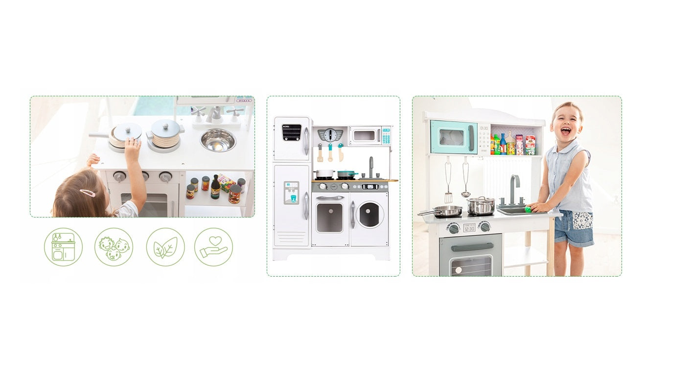 Bucatarie din LEMN PREMIUM idealSTORE KITCHEN DELUXE COLLECTION, Dimensiuni 92 x 74.5 x 25.5 cm, Echipata complet cu accesorii specifice si functii multiple, Dezvolta creativitatea si abilitatile manuale