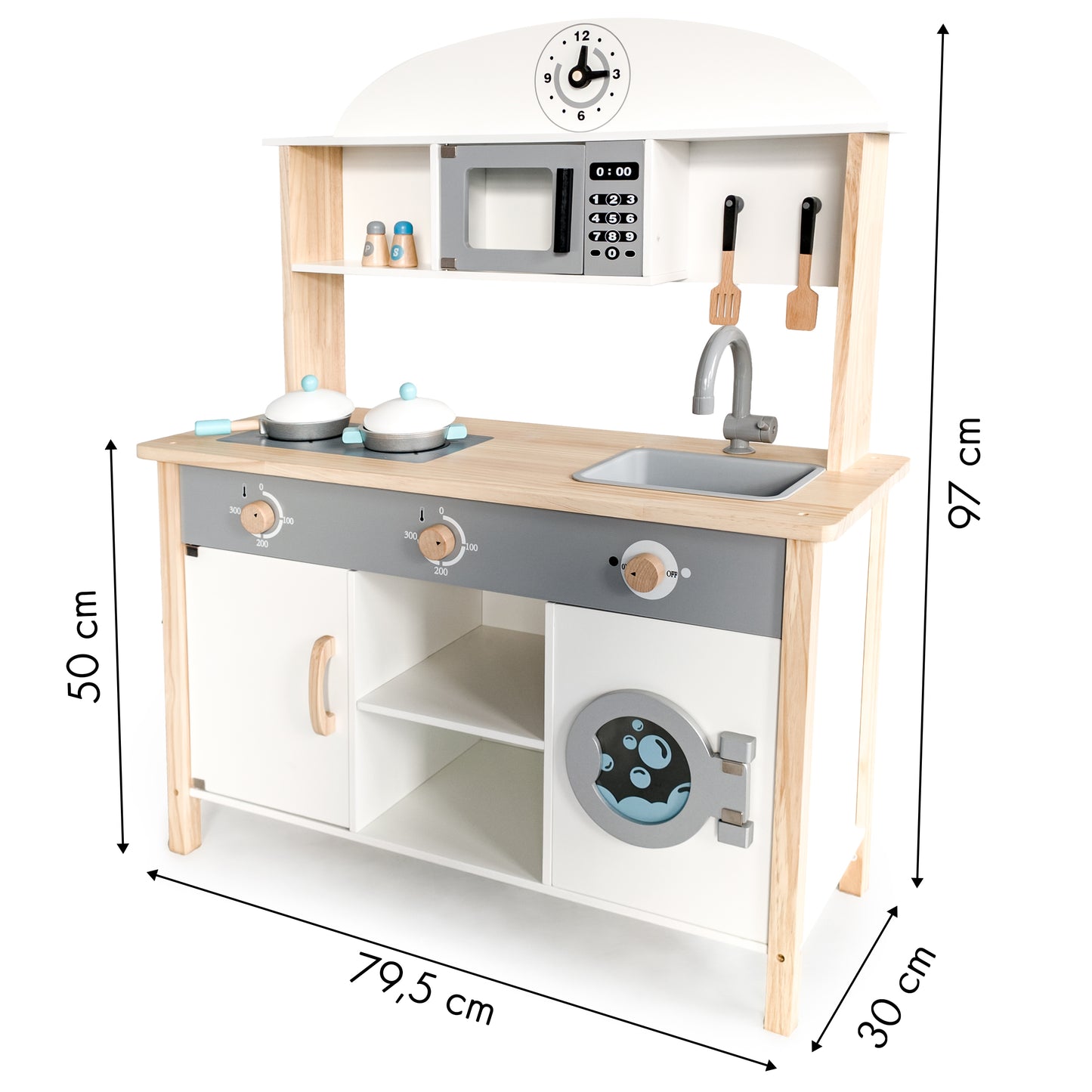 Bucatarie din lemn Premium idealSTORE RUSTIC KITCHEN COLLECTION, Dimensiuni 97 x 75.5 x 30 cm, Echipata si utilata complet, Include 8 accesorii specifice