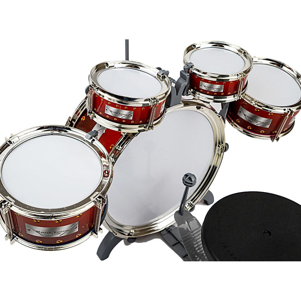 Set tobe muzicale cu scaunel idealSTORE Jazz Musical Band, Include 5 accesorii, Dezvolta creativitatea, Coordoneaza miscarile si sporeste atentia distributiva, Rosu