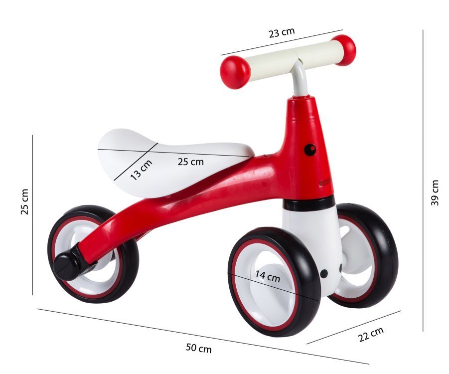 Tricicleta IDL pentru copii Red Rider, Ideala pentru cei mici intre 12-36 luni pentru o plimbare de neuitat alaturi de parinti si prieteni, Dimensiune 50x22x39, Sarcina maxima admisa 20kg, Culoare Rosu
