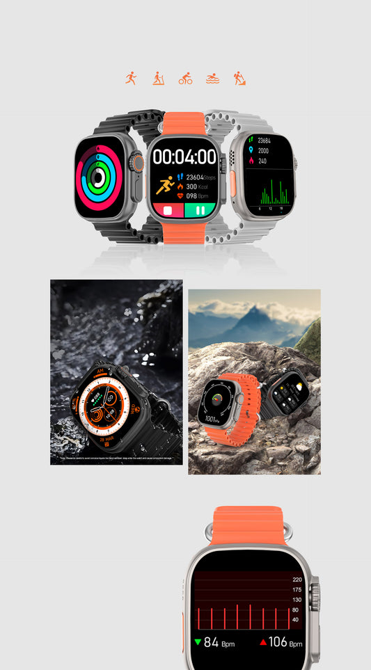 Ceas Smartwatch Alfa, Ecran tactil de 2.1 HD Inch, Functie de Preluare Apel, Difuzor si Microfon incorporat, Notificari Facebook, Whatssapp, Instagram, Rezistent la apa IP68, Senzor ritm cardiac, Orange