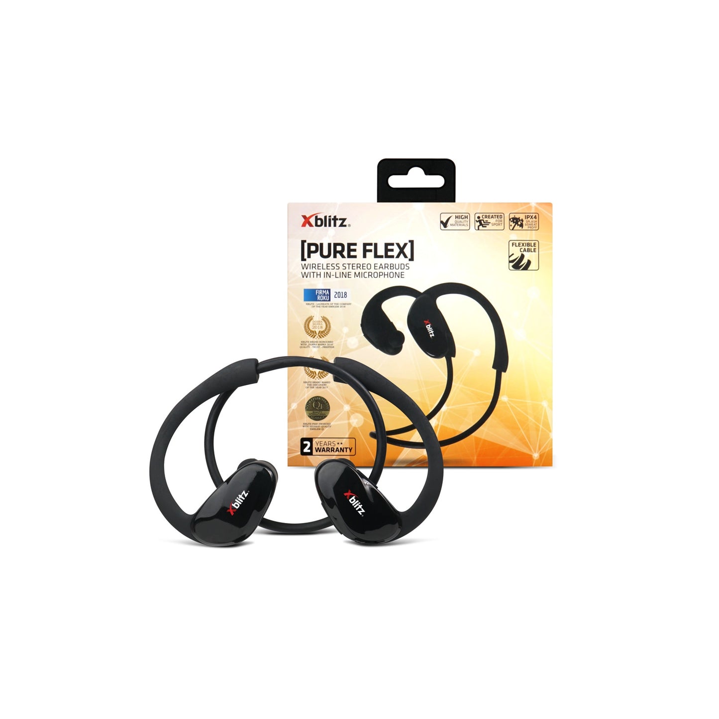 Casti profesionale Wireless X-blitz Pure Flex Black 2019, Bluetooth 4.1 cu raza de actiune de 10m, Constructie elastica cu rezistenta si confort indelungat, Impermeabilitate IPX4, Design modern cu finisaje exclusive