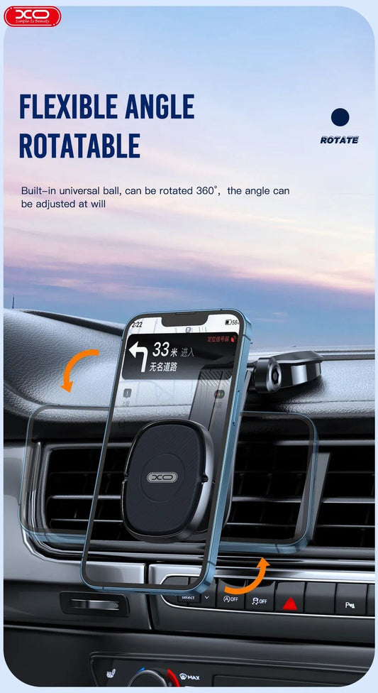 Suport auto magnetic pentru telefon idealSTORE, Model Universal pentru orice tip de telefon, Din plastic de inalta calitate, Unghiul este flexibil, Poate fi rotit atat orizontal cat si vertical, Negru