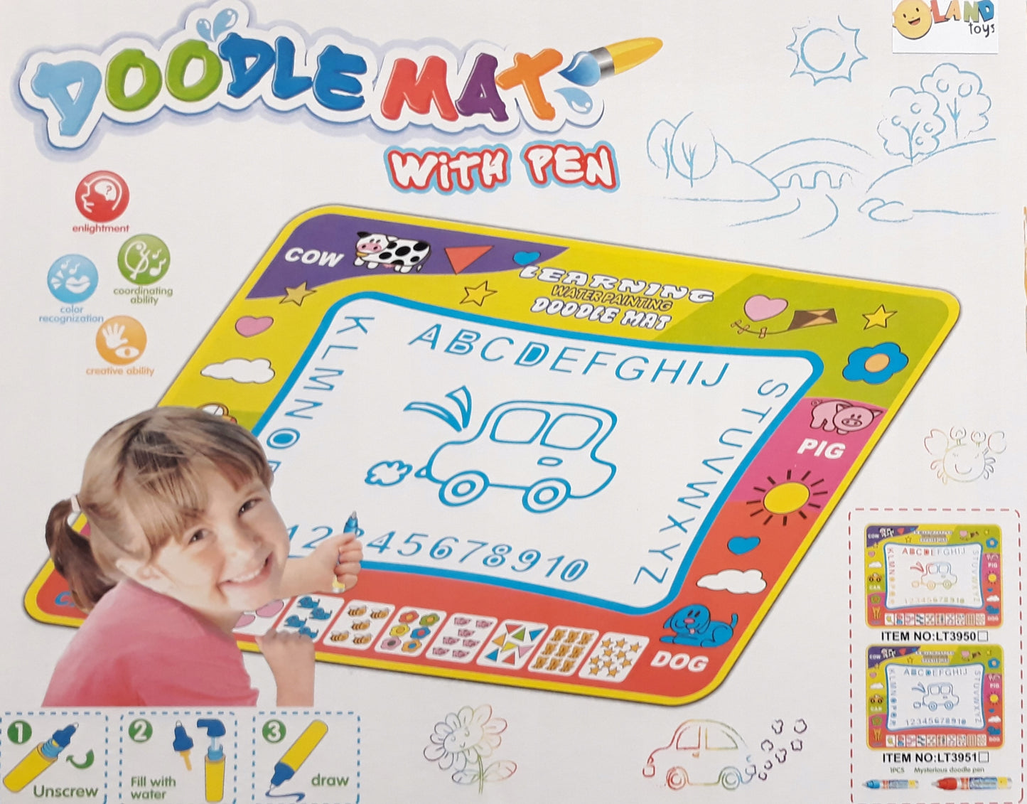 Covoras creativ pentru pictura idealSTORE Magic Water Paint, Dimensiuni 80 x 60 cm, Confectionat dintr-o panza de ulei, Sustine dezvoltarea creativitatii, invata precizia si sporeste imaginatia