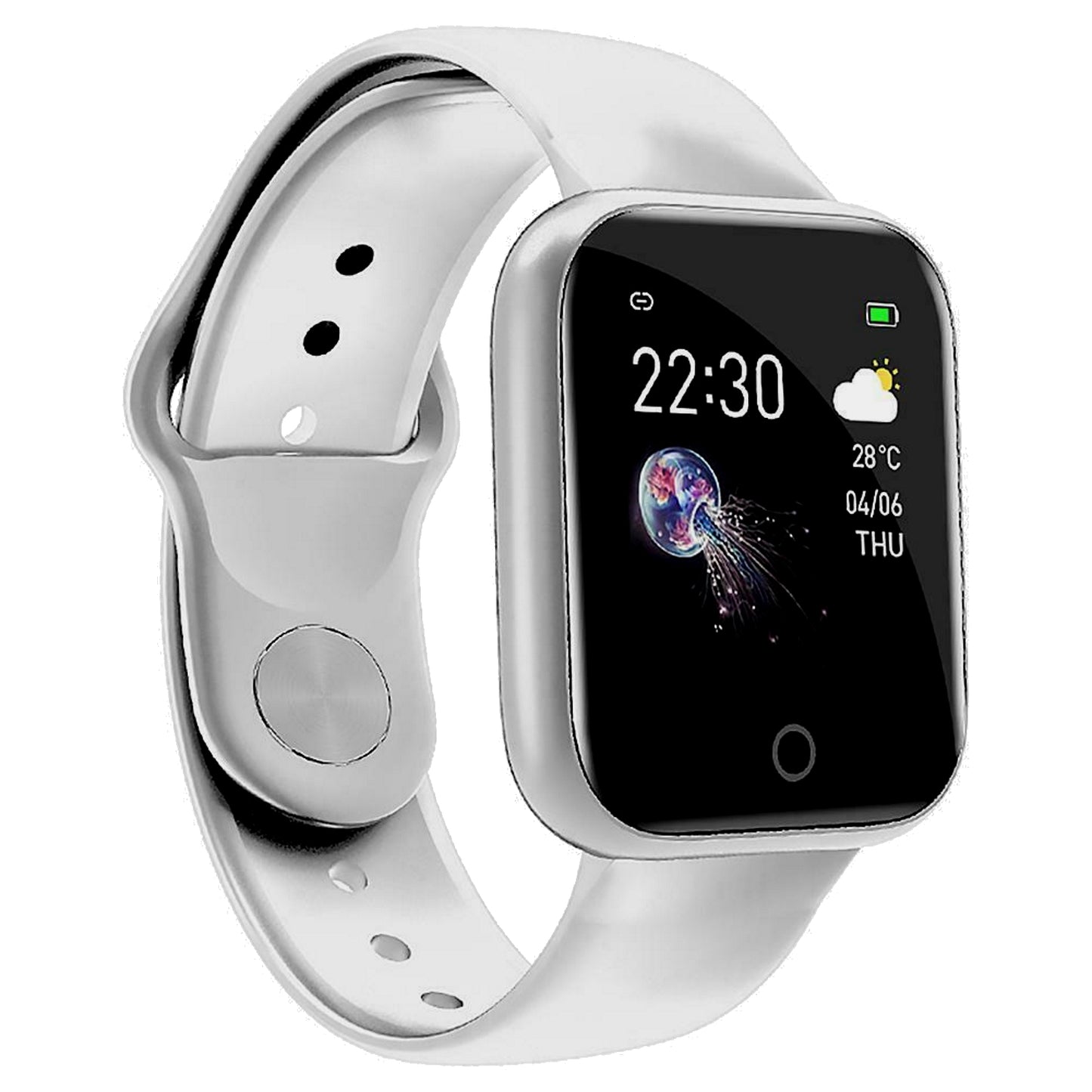 Ceas Smartwatch si Bratara Fitness Fashion Ideal 5.0, Monitorizare ritm cardiac si tensiune arteriala, Afisaj multiplu, Notificari apeluri/mesaje, Music Play Control, Silicon Alba