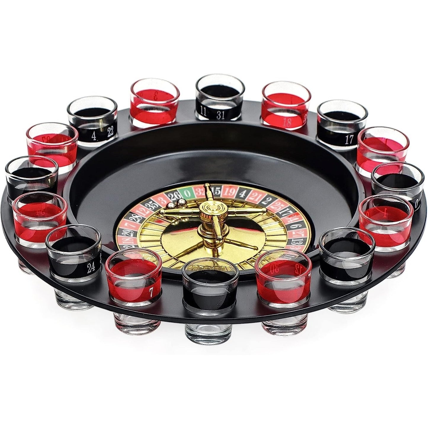 Joc Ruleta idealStore, Big Time Player, Dimensiuni 6.5 x 4.8 cm, Accesorizata cu 16 pahare de shoturi marcate cu culori si numere si doua bile metalice, Ideala pentru petreceri traditionale