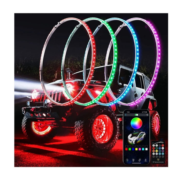 Inele Lumina Jante idealSTORE LED RGB cu Aplicatie BTT, Tensiune 12V