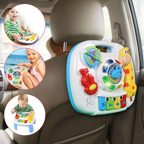 Masuta interactiva de activitati Musical Giraffe pentru bebelusi cu sunete, lumini, taste pian si diferite activitati