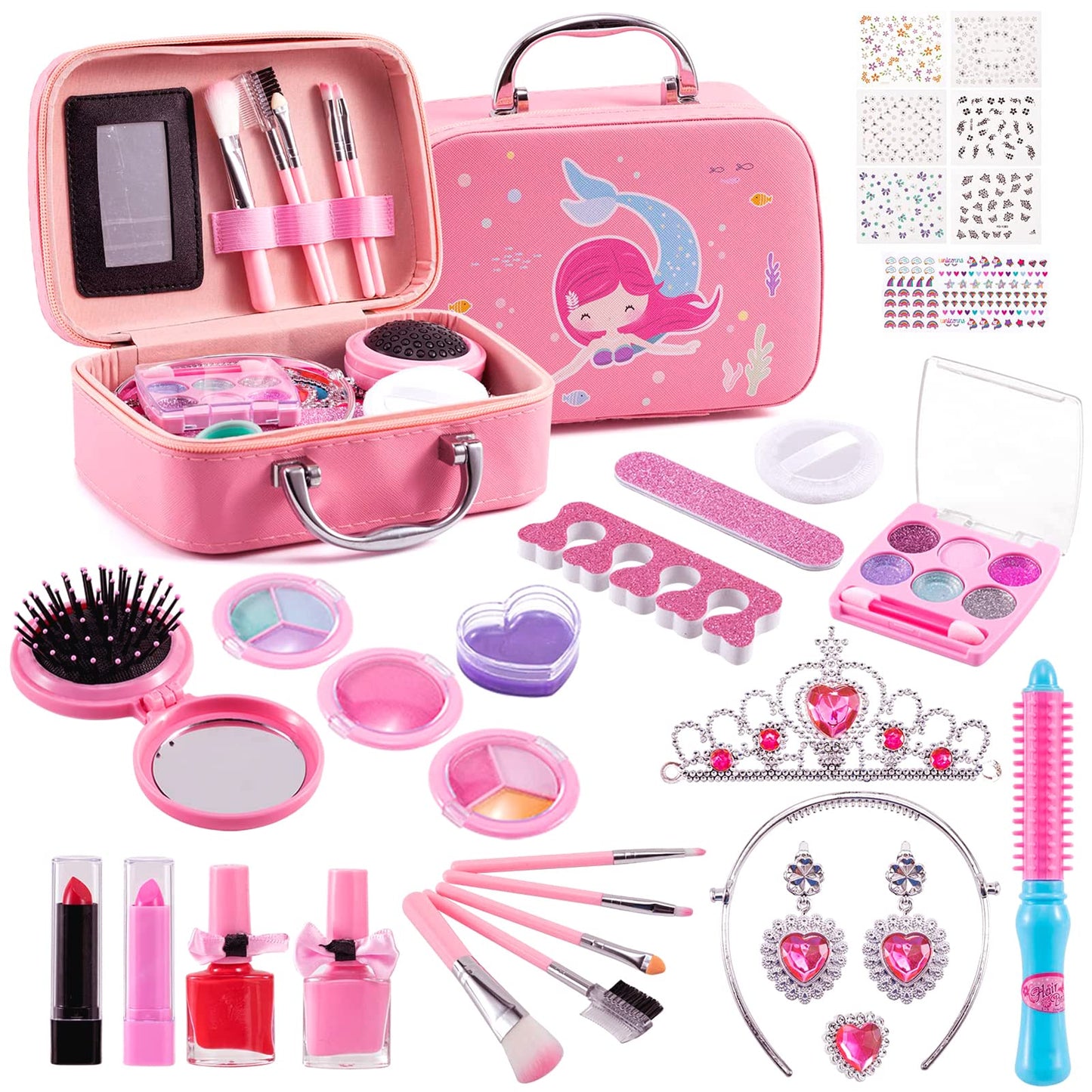 Kit machiaje pentru copii, Jucarie de machiaj pentru fete, WALALLA, Lavabile, 32 piese, Roz