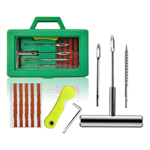 Kit reparatie vulcanizare Premium idealSTORE, Cutie organizare chei, Cutter, Capete cheie reparatie anvelopa, Set snur 5 bucati