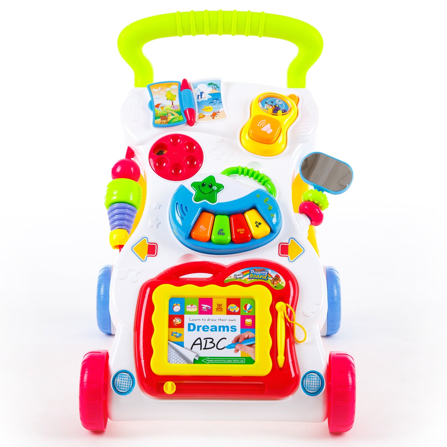 Antepremergator Baby First Step, Jucarii detasabile, tabla de scris, telefon, pian, toate detasabile, lumini si sunete, 45 cm inaltime Kinderplay interactiv KP1047
