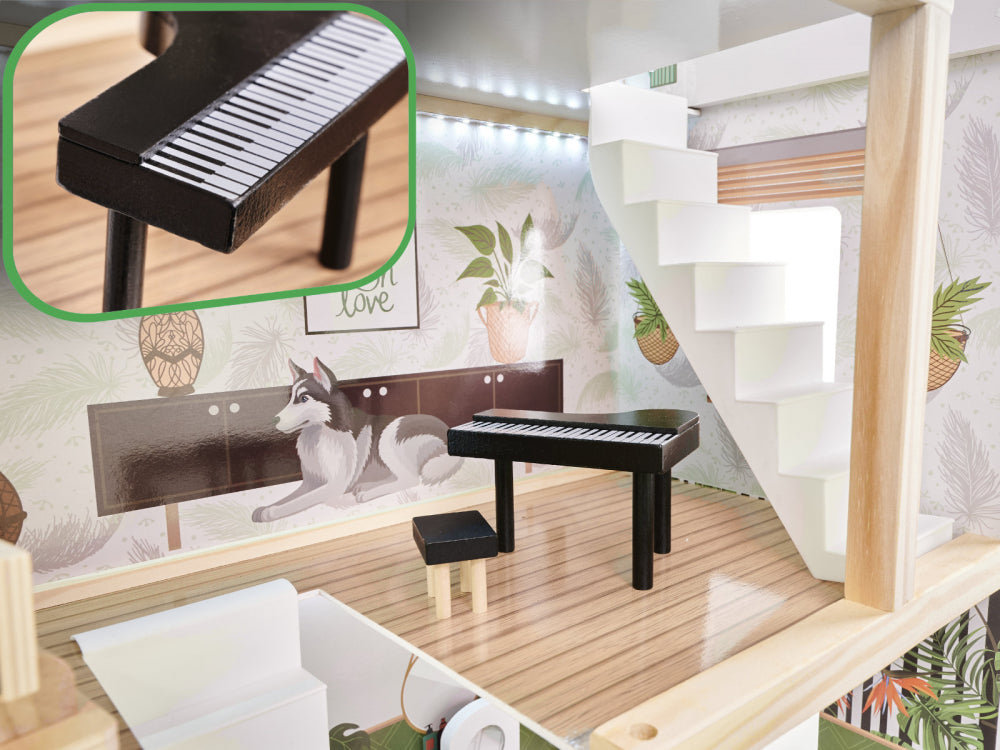 Casuta de papusi din lemn cu LED-uri Lulilo in stil Floro Boho