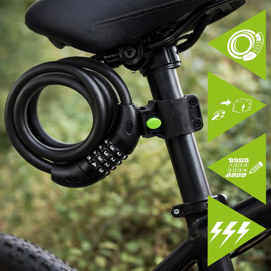 Cablu Antifurt Bicicleta idealSTORE 120CM cu Cifru, Otel Flexibil si Protectie PVC Negru