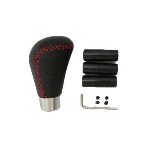 Maner schimbator de viteza idealSTORE Negru cusatura rosie, Include 3 adaptoare pentru a se potrivii pe toate tipurile de auto