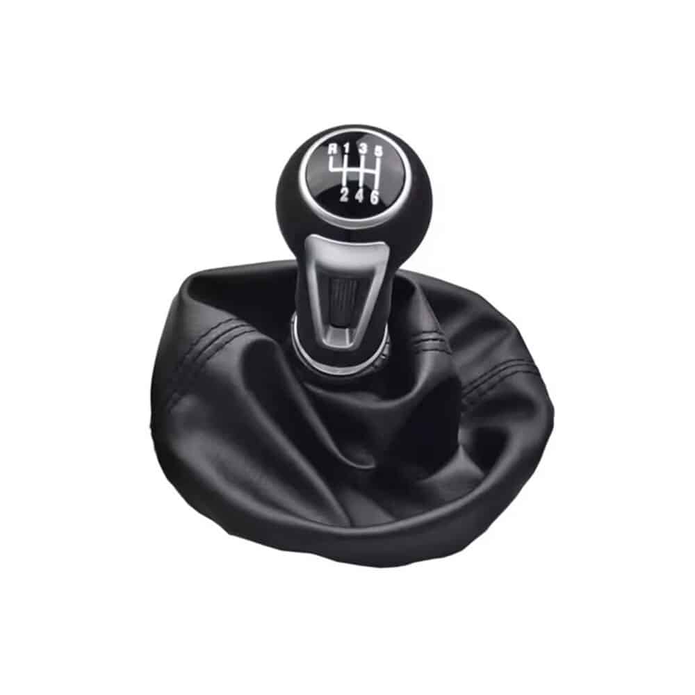 Manson si Maner Schimbator Auto idealSTORE, Compatibil Seat Leon II 2005-2012, 6 Viteze+R, Material Imitatie Piele + Plastic ABS, Culoare Negru, Cusaturi Negre