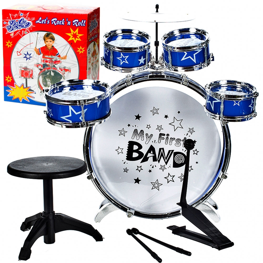 Set tobe Malplay cu scaunel si 6 tamburi albastru