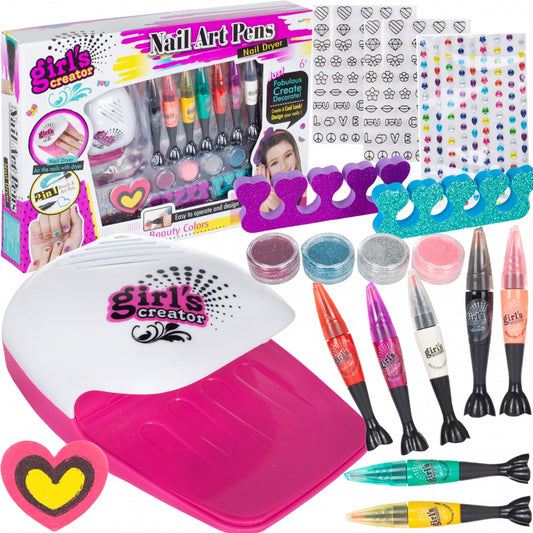 Set de manichiura/pedichiura Palmonix, pentru copii cu markere, uscator unghii si accesorii, 18 elemente, multicolor