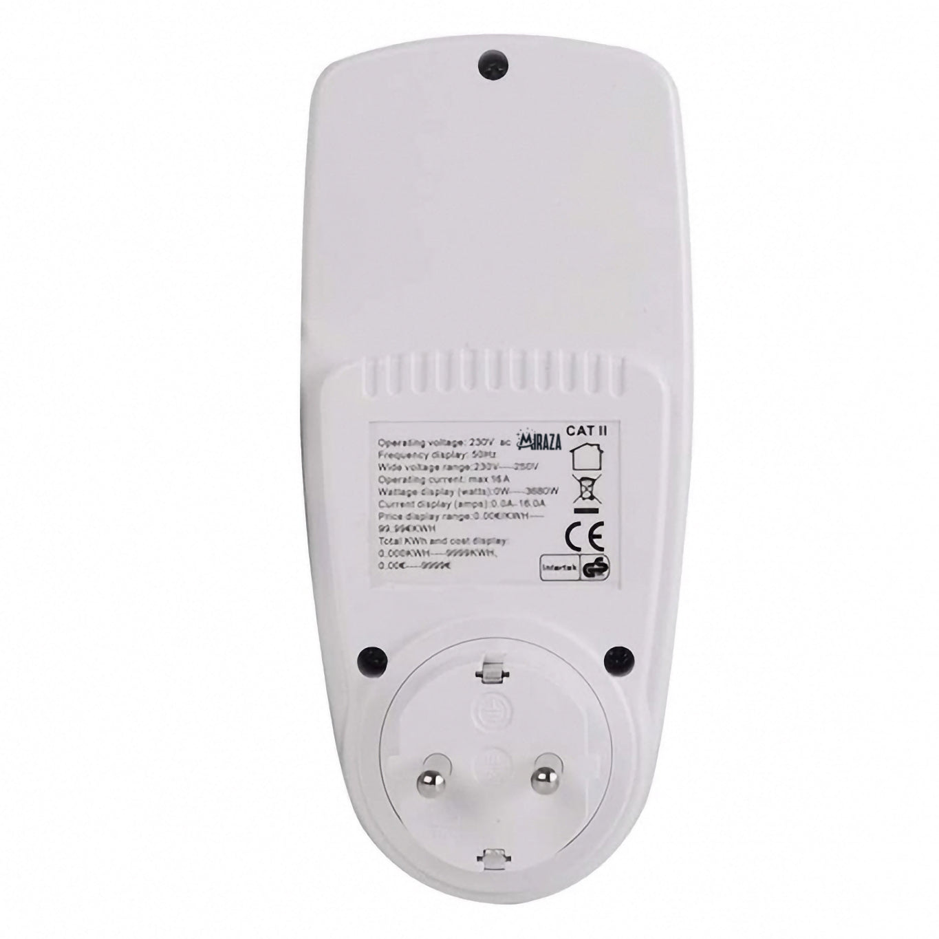 Priza cu Contor de Energie, Display Luminat LCD, Monitorizare Consum Energetic, Setare Cost kWh, Amperaj, Tensiune, Putere Maxima 3680 W, Alb