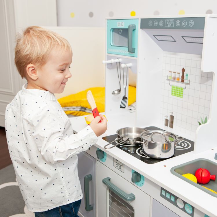 Bucatarie pentru copii XXL cu frigider si accesorii, 96,5x96x37 cm