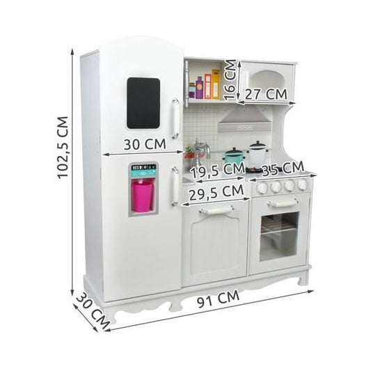Bucatarie completa din lemn, chiuveta, aragaz, frigider, rafturi, 91x102.5x30 cm, Iso Trade, Alb