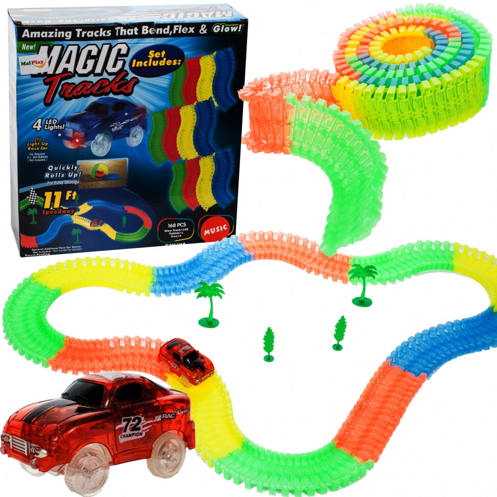 Pista luminoasa magica + masina 228 bucati, Malplay 107009