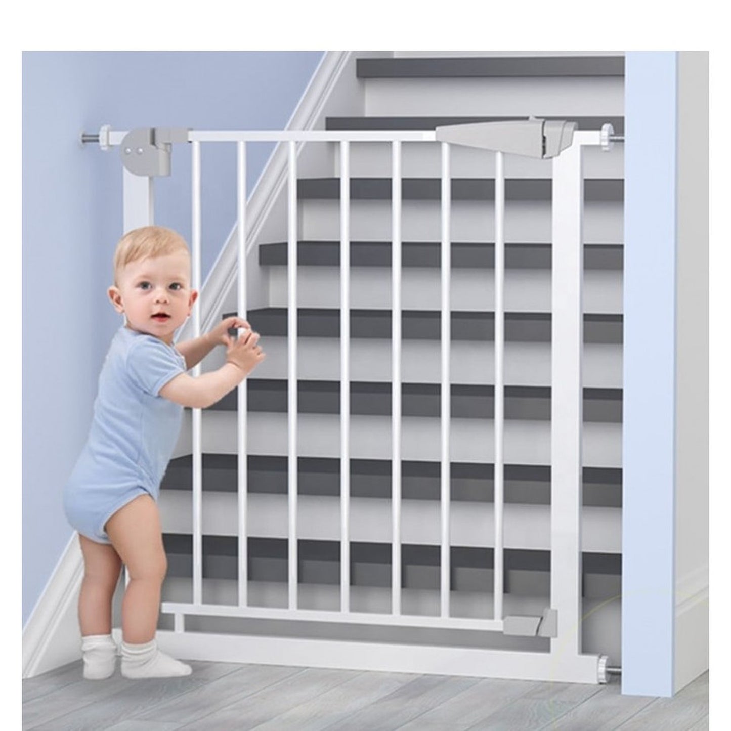 Poarta de siguranta pentru copii si animale, idealSTORE, Dimensiuni 75-95 cm,Culoare Alb