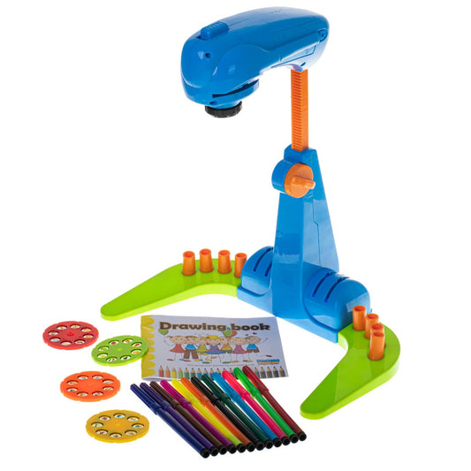 Set proiector pentru desen cu imagini luminate CLASStitude, 32 imagini, 12 markere, carte de desen, inaltime reglabila, Albastru / Verde