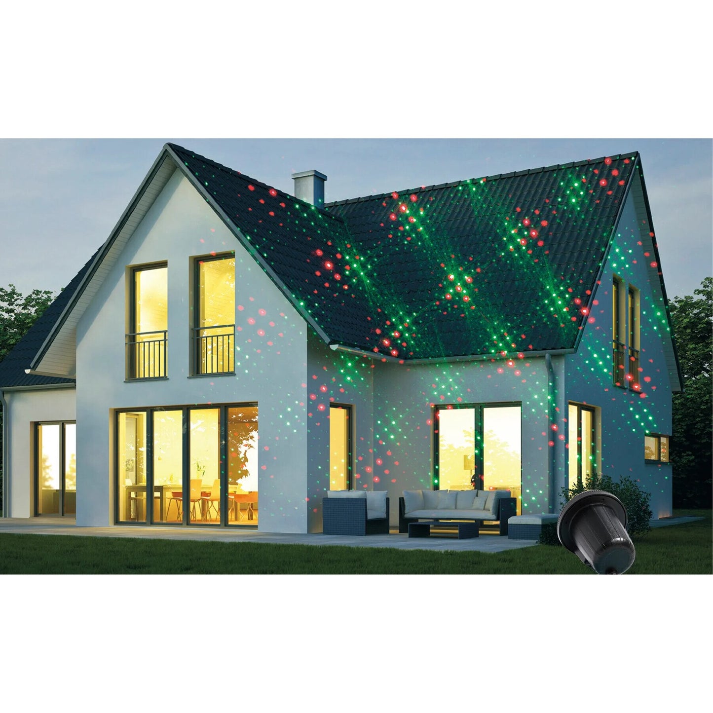 Proiector Laser Pentru Craciun idealStore, Efecte Spectaculoase de Licurici Clipitori, Suprafata de Acoperire 25x25 M, Joc de Lumini Rosu si Verde, Carcasa din Aluminiu, Telecomanda Inclusa