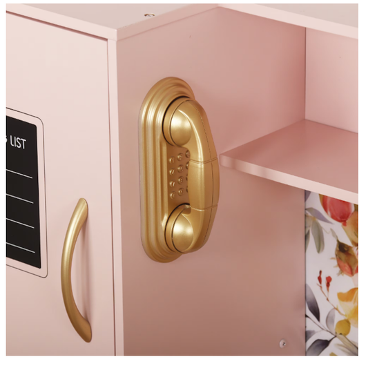 Bucatarie din lemn idealSTORE pentru copii, Dimensiuni 80x80x24 cm, Complet utilata cu Aragaz iluminat, Cuptor, Cuptor cu Microunde, Frigider, Masina de spalat vase