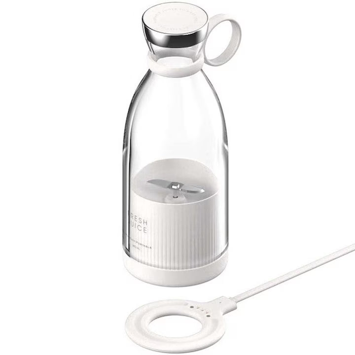 Blender easyBlend, Portabil, Puternic, 15-20 Utilizari / incarcare, 350ml, Incarcare Wireless, Alb