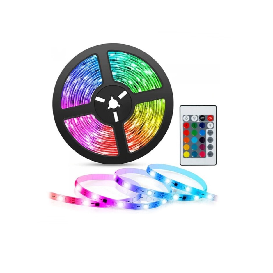 Rola Leduri idealSTORE Multicolora 5m Alimentare+Telecomanda, Consum Energetic Redus, Lumina Puternica, Prevazuta cu Banda Dublu Adeziva pe Spatele Benzii