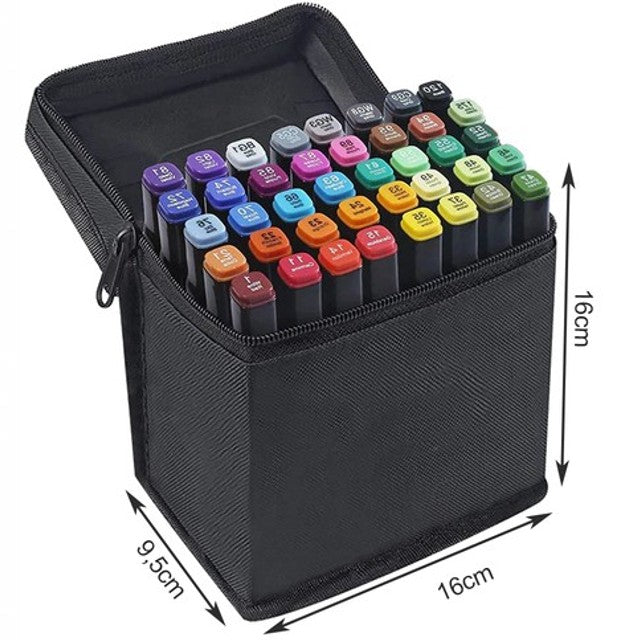 Set 40 carioci profesionale CLASStitude, 2 capete subtire si gros, geanta depozitare, cerneala pe baza de alcool, varf dublu, Multicolor