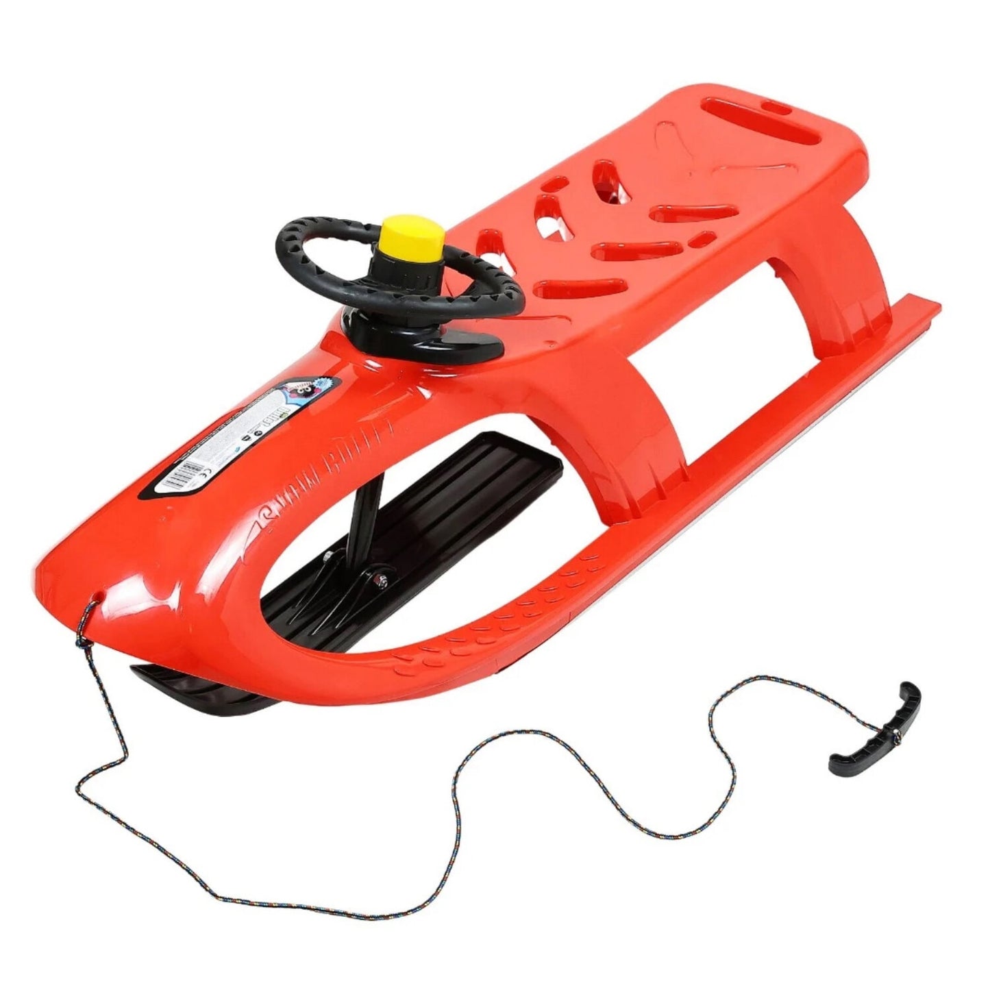 Sanie pentru Copii idealStore, Prevazuta cu Volan, Dimensiuni 102x40x45cm, Confectionata din Material Plastic Rezistent, Forma Aerodinamica, Design placut, Culoare Rosu