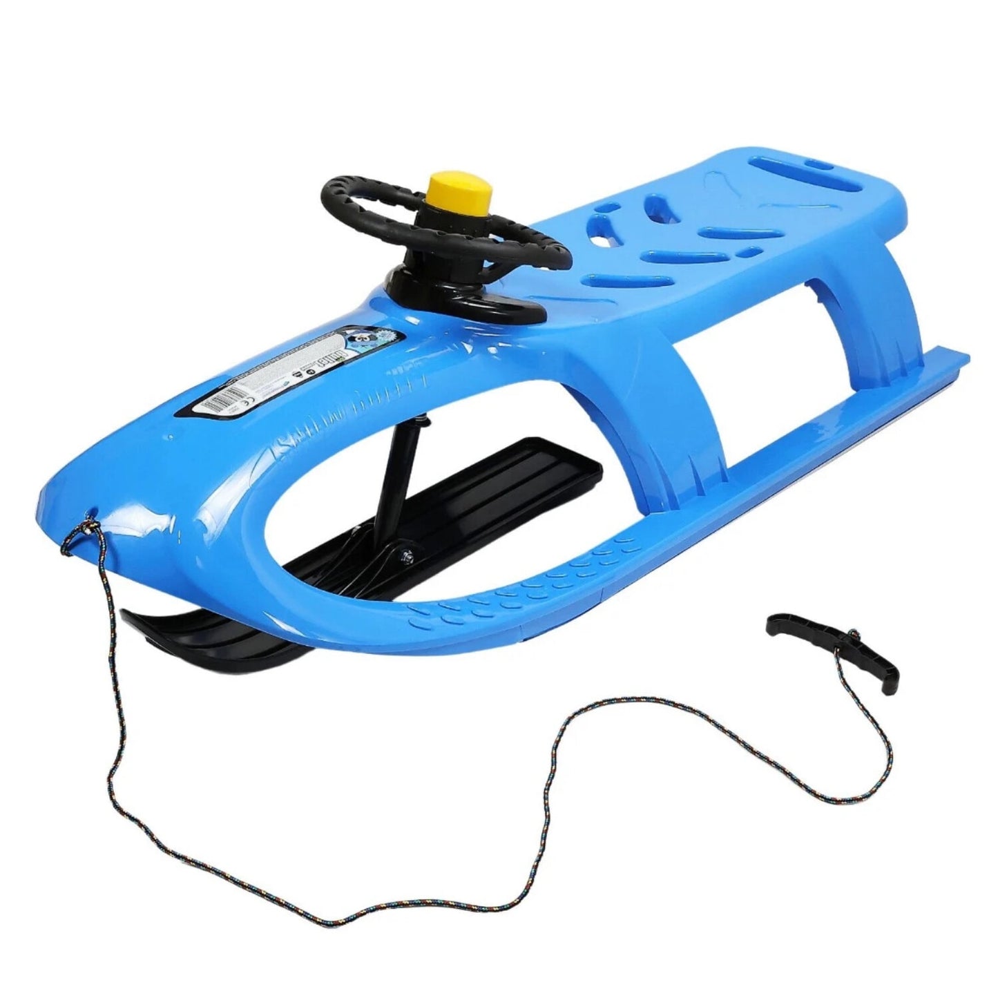Sanie pentru Copii idealStore, Prevazuta cu Volan, Dimensiuni 102x40x45cm, Confectionata din Material Plastic Rezistent, Forma Aerodinamica, Design placut, Culoare Albastru