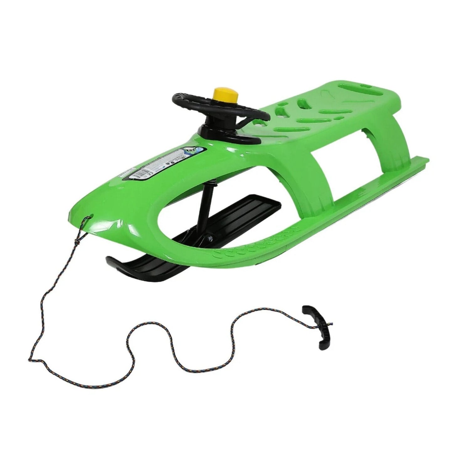 Sanie pentru Copii idealStore, Prevazuta cu Volan, Dimensiuni 102x40x45cm, Confectionata din Material Plastic Rezistent, Forma Aerodinamica, Design placut, Culoare Verde