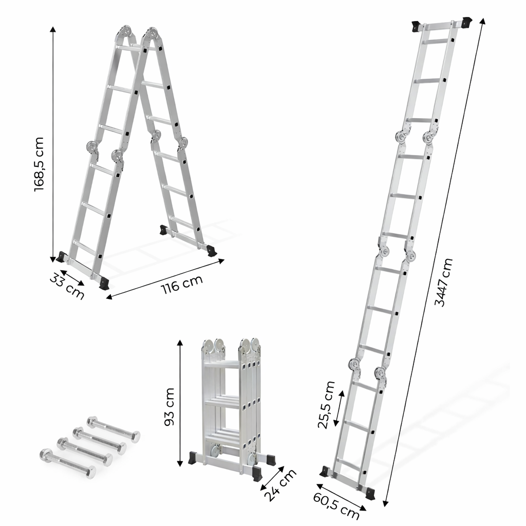 Scara pliabila extensibila idealSTORE din aluminiu 4 x 3 trepte, 3,47m, , Sistem de blocare, Utilizare tip A si dreapta, Inaltime reglabila, Sarcina 150 kg