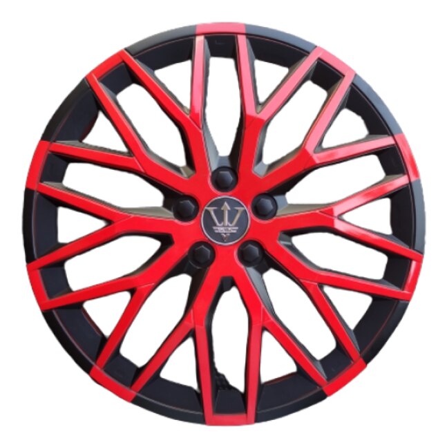 Set 4 Capace Roti 15' idealSTORE, Fabricate din Material Puternic si Durabil, Rezistente la Impact, Se Potrivesc cu Majoritatea Masinilor, Culoare Negru Rosu